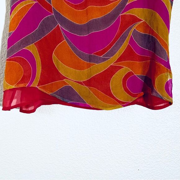 VTG Y2K Retro 100% Silk Abstract Print Top Flutter Sleeves Wavy Hem Size… - Picture 3 of 11